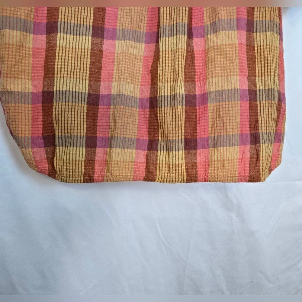 Madewell Women's Neon Madras Plaid Button‎ Short Sleeve Cotton Daily Shirt Small - Picture 7 of 11